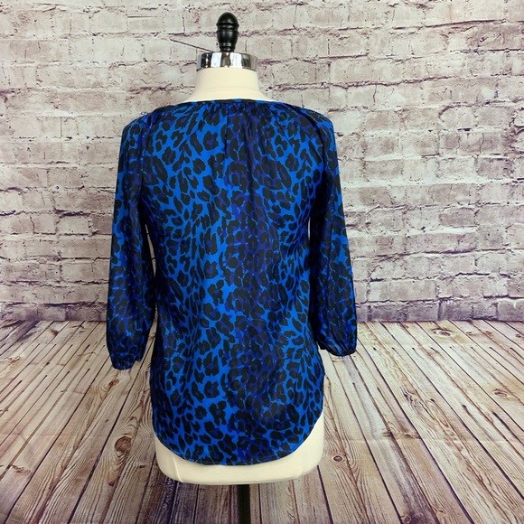Saks Fifth Avenue Black Blue Animal Print Blouse - Picture 9 of 14
